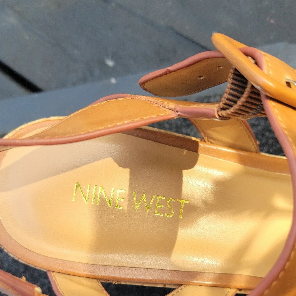 Nine West Strappy Wedge Platform Sandals, Womens Sz 10 Warm Honey Brown